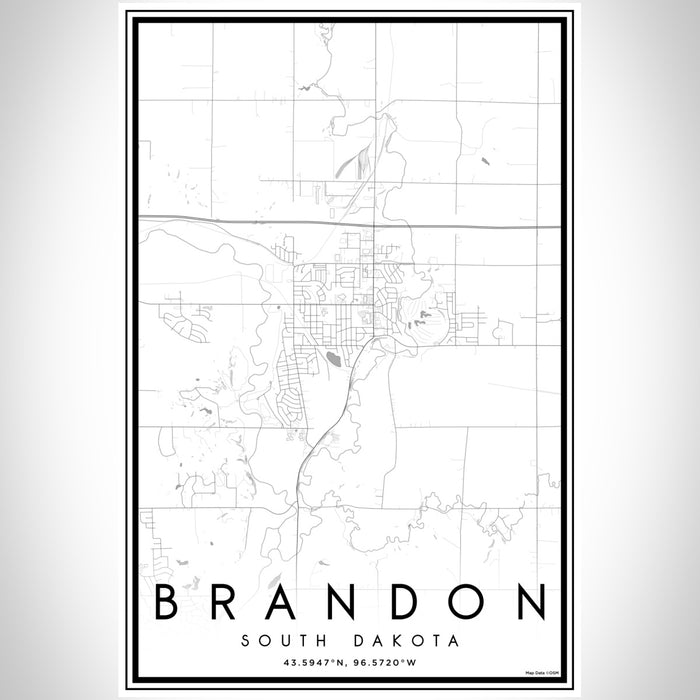 Brandon South Dakota Map Print Portrait Orientation in Classic Style With Shaded Background