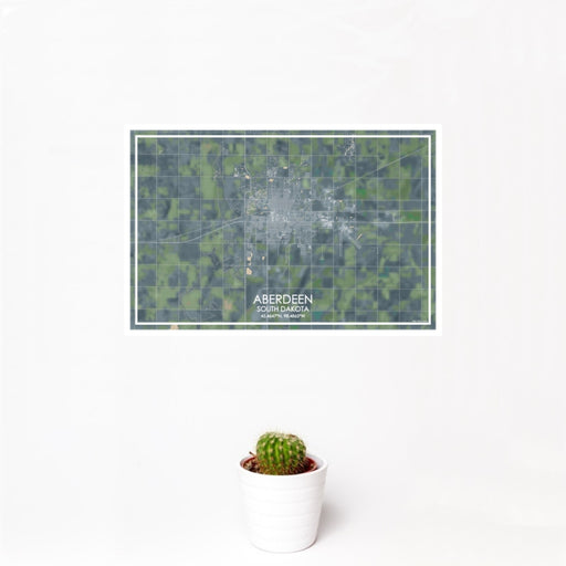 12x18 Aberdeen South Dakota Map Print Landscape Orientation in Afternoon Style With Small Cactus Plant in White Planter
