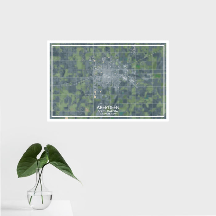 16x24 Aberdeen South Dakota Map Print Landscape Orientation in Afternoon Style With Tropical Plant Leaves in Water