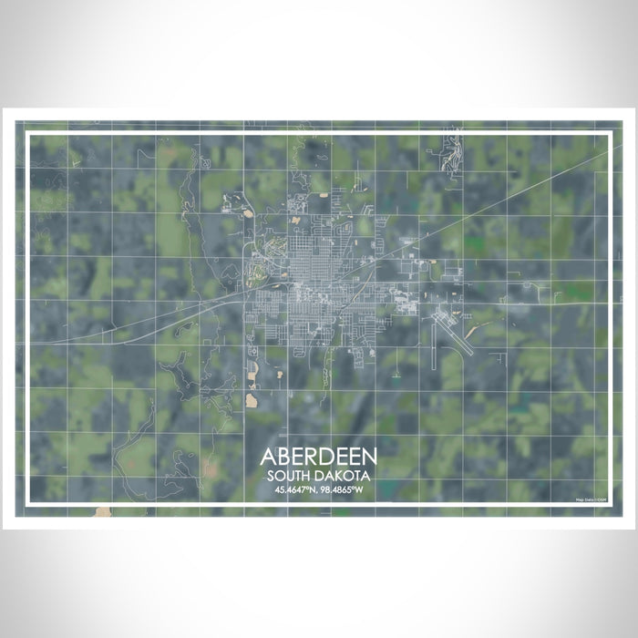 Aberdeen South Dakota Map Print Landscape Orientation in Afternoon Style With Shaded Background