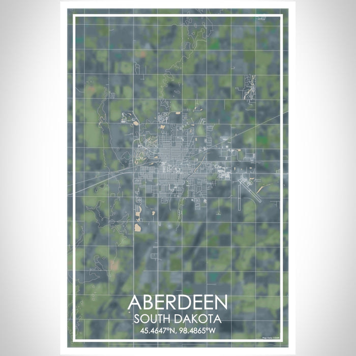 Aberdeen South Dakota Map Print Portrait Orientation in Afternoon Style With Shaded Background