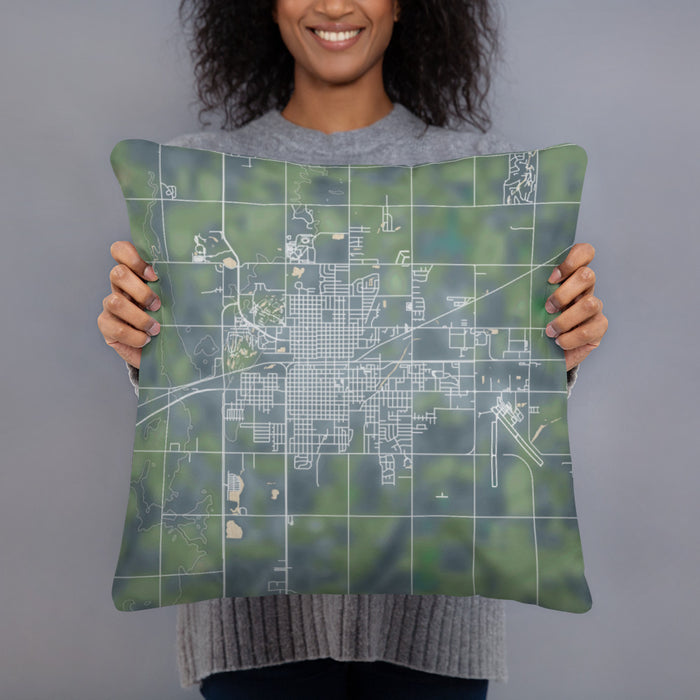 Person holding 18x18 Custom Aberdeen South Dakota Map Throw Pillow in Afternoon