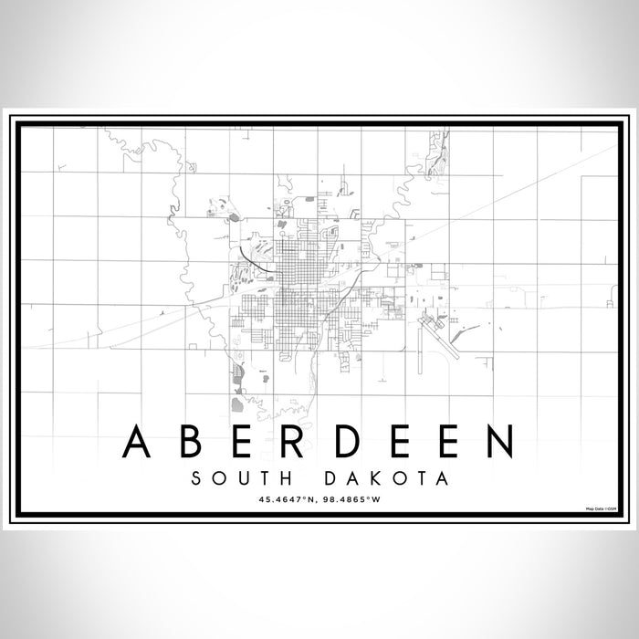 Aberdeen South Dakota Map Print Landscape Orientation in Classic Style With Shaded Background