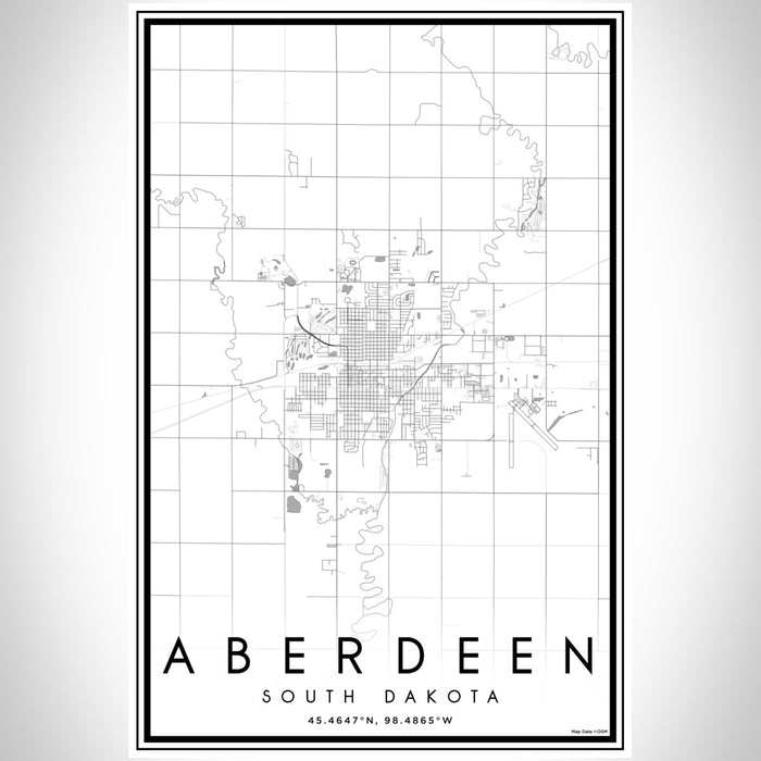 Aberdeen South Dakota Map Print Portrait Orientation in Classic Style With Shaded Background