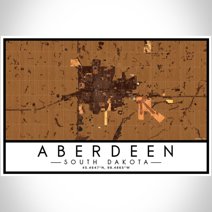 Aberdeen South Dakota Map Print Landscape Orientation in Ember Style With Shaded Background