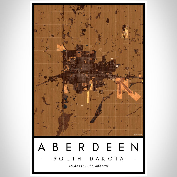 Aberdeen South Dakota Map Print Portrait Orientation in Ember Style With Shaded Background