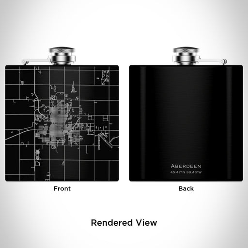 Rendered View of Aberdeen South Dakota Map Engraving on 6oz Stainless Steel Flask in Black
