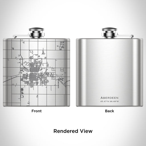 Rendered View of Aberdeen South Dakota Map Engraving on 6oz Stainless Steel Flask