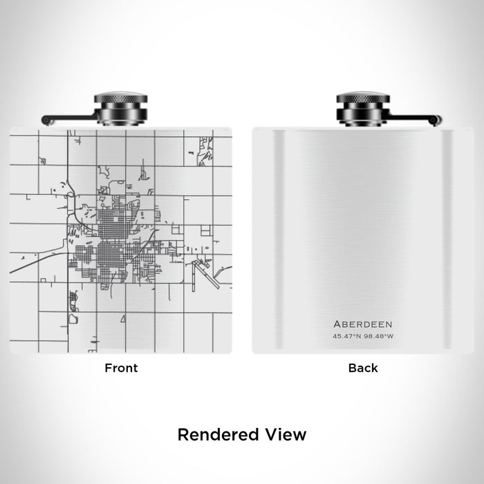 Rendered View of Aberdeen South Dakota Map Engraving on 6oz Stainless Steel Flask in White