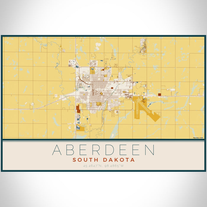Aberdeen South Dakota Map Print Landscape Orientation in Woodblock Style With Shaded Background