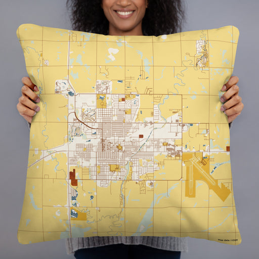 Person holding 22x22 Custom Aberdeen South Dakota Map Throw Pillow in Woodblock