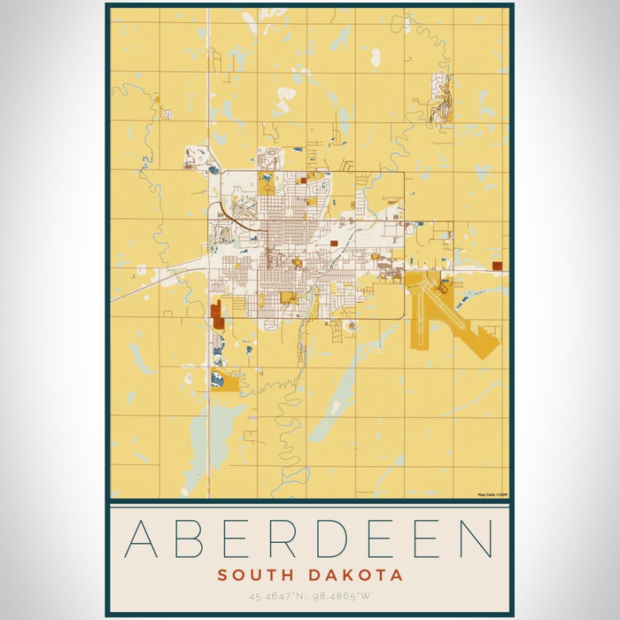 Aberdeen South Dakota Map Print Portrait Orientation in Woodblock Style With Shaded Background