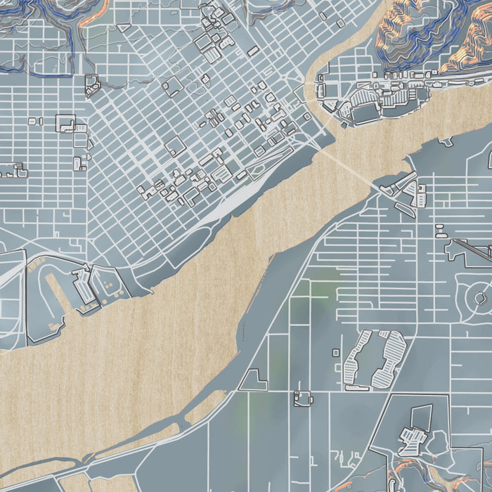 Aberdeen Washington Map Print in Afternoon Style Zoomed In Close Up Showing Details