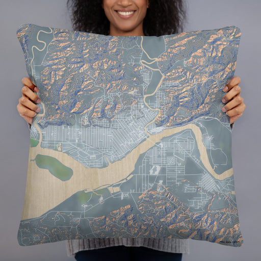 Person holding 22x22 Custom Aberdeen Washington Map Throw Pillow in Afternoon