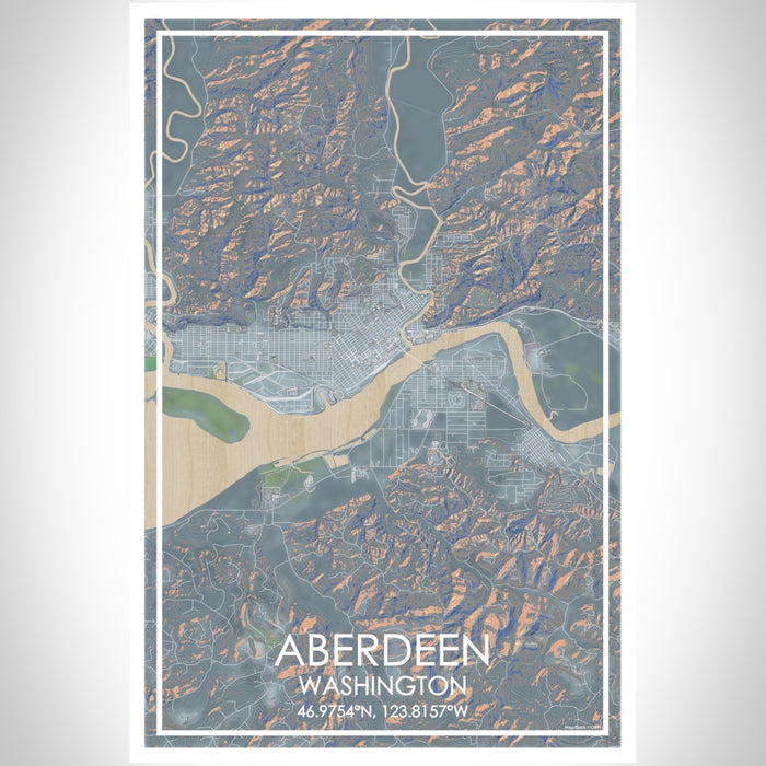 Aberdeen Washington Map Print Portrait Orientation in Afternoon Style With Shaded Background