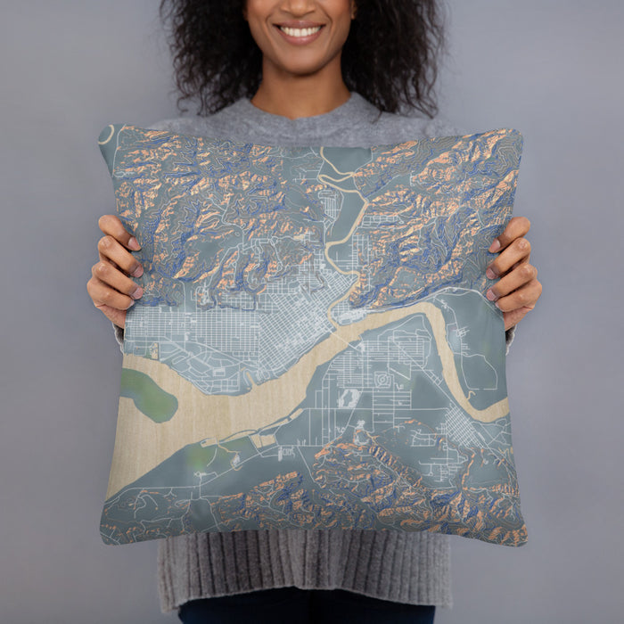 Person holding 18x18 Custom Aberdeen Washington Map Throw Pillow in Afternoon