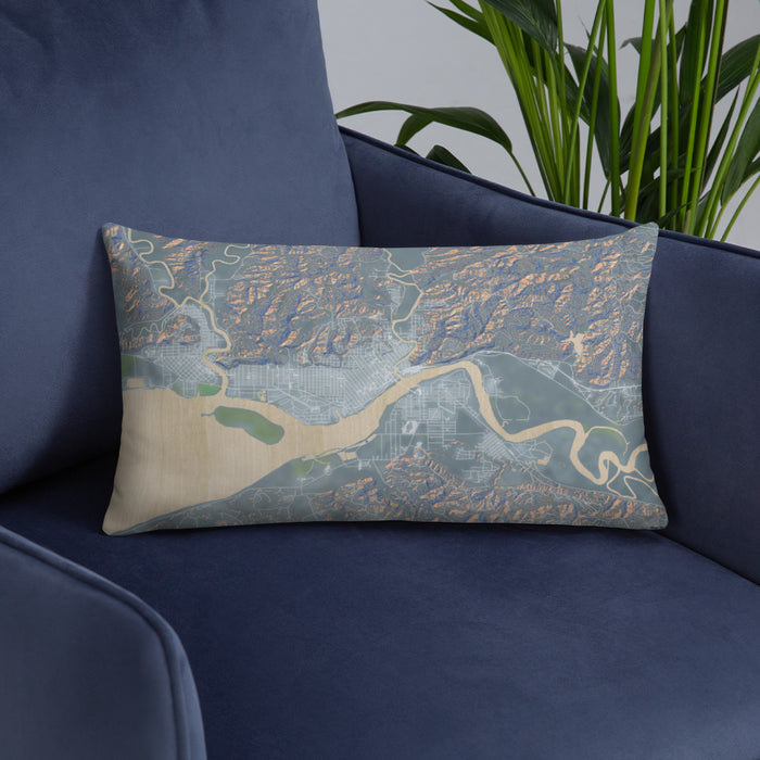 Custom Aberdeen Washington Map Throw Pillow in Afternoon on Blue Colored Chair