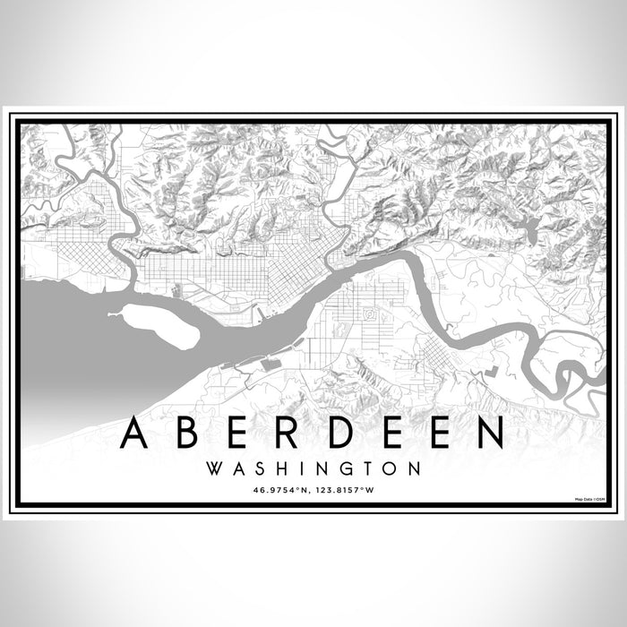 Aberdeen Washington Map Print Landscape Orientation in Classic Style With Shaded Background