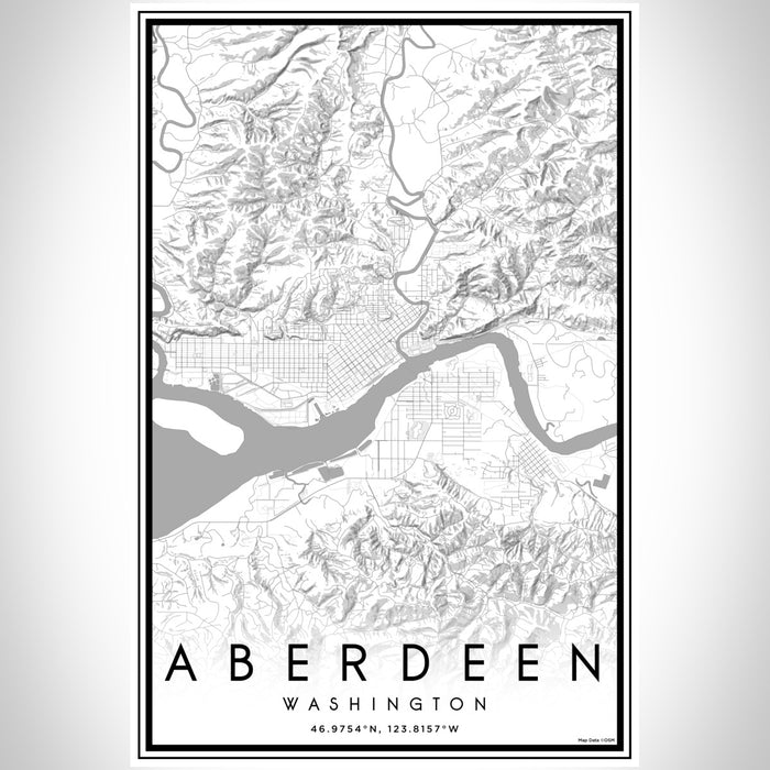 Aberdeen Washington Map Print Portrait Orientation in Classic Style With Shaded Background