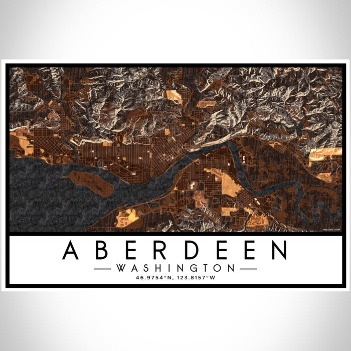 Aberdeen Washington Map Print Landscape Orientation in Ember Style With Shaded Background