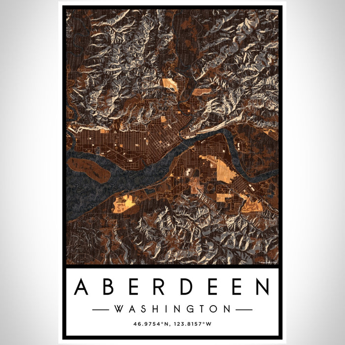 Aberdeen Washington Map Print Portrait Orientation in Ember Style With Shaded Background