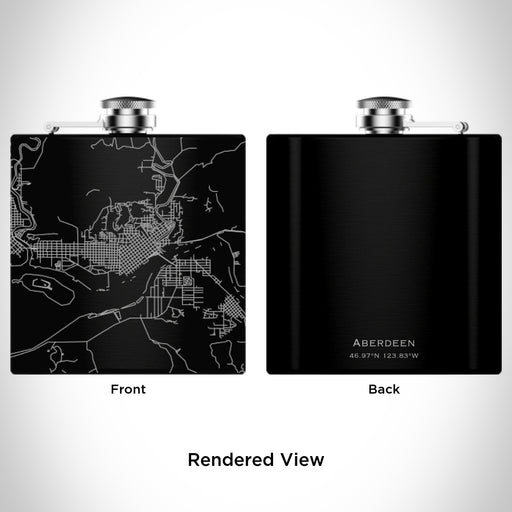 Rendered View of Aberdeen Washington Map Engraving on 6oz Stainless Steel Flask in Black