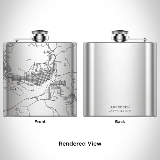 Rendered View of Aberdeen Washington Map Engraving on 6oz Stainless Steel Flask