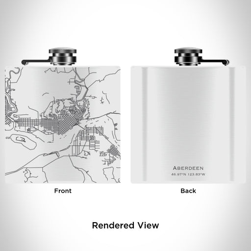 Rendered View of Aberdeen Washington Map Engraving on 6oz Stainless Steel Flask in White