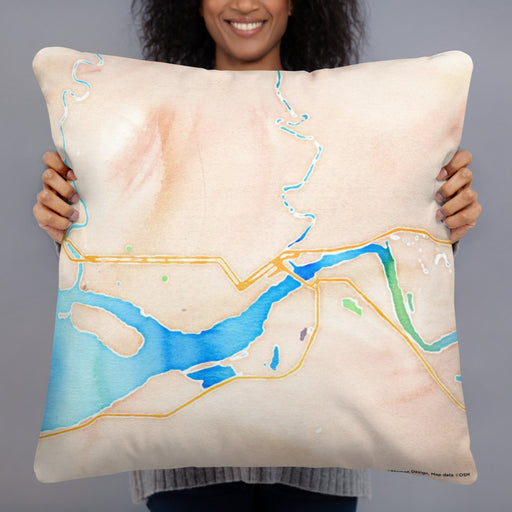 Person holding 22x22 Custom Aberdeen Washington Map Throw Pillow in Watercolor