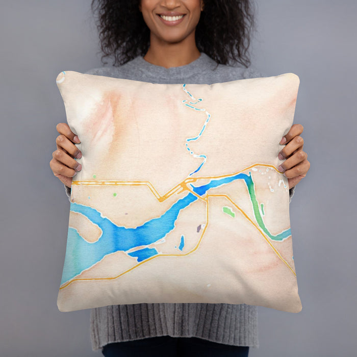 Person holding 18x18 Custom Aberdeen Washington Map Throw Pillow in Watercolor
