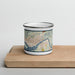 Front View Custom Aberdeen Washington Map Enamel Mug in Woodblock on Cutting Board