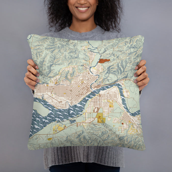 Person holding 18x18 Custom Aberdeen Washington Map Throw Pillow in Woodblock