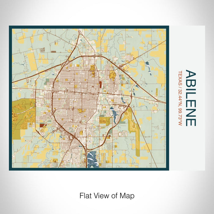 Rendered View of Abilene Texas Map on 20oz Stainless Steel Insulated Bottle with Bamboo Top with printed woodblock style map