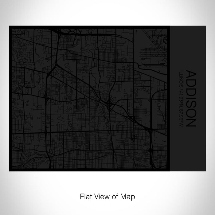 Rendered View of Addison Illinois Map on 20oz Stainless Steel Insulated Bottle with Bamboo Top in Matte Black with printed Tactile Lines Map in Black