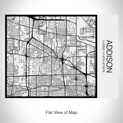Rendered View of Addison Illinois Map on 20oz Stainless Steel Insulated Bottle with Bamboo Top in Matte White with printed Tactile Lines Map in Black