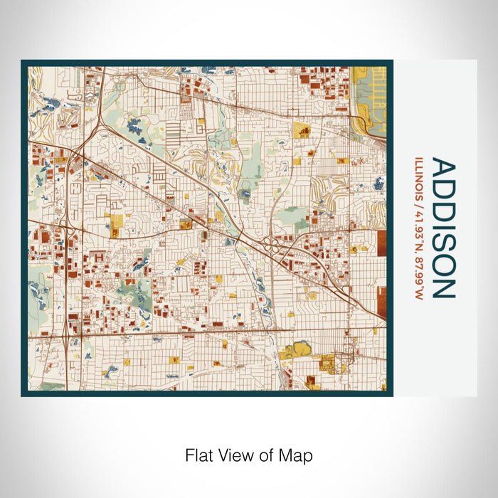 Rendered View of Addison Illinois Map on 20oz Stainless Steel Insulated Bottle with Bamboo Top with printed woodblock style map