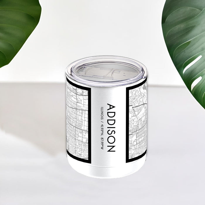 Addison Illinois Custom City Map Inscription Coordinates on 10oz Stainless Steel Insulated Cup in Classic with Sliding Lid