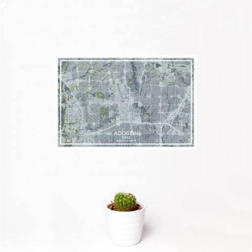 12x18 Addison Texas Map Print Landscape Orientation in Afternoon Style With Small Cactus Plant in White Planter