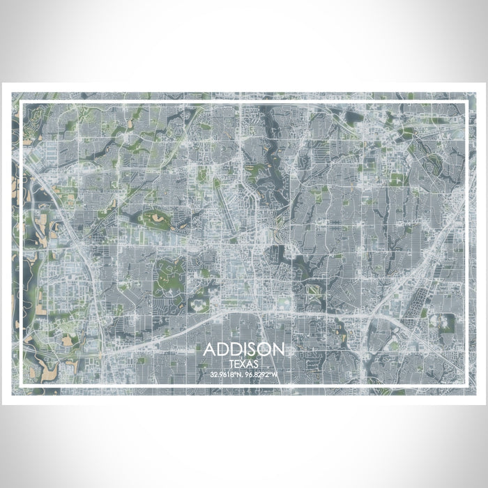 Addison Texas Map Print Landscape Orientation in Afternoon Style With Shaded Background