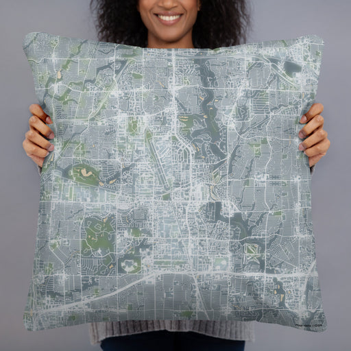 Person holding 22x22 Custom Addison Texas Map Throw Pillow in Afternoon