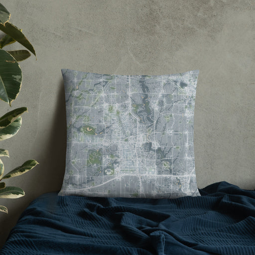 Custom Addison Texas Map Throw Pillow in Afternoon on Bedding Against Wall