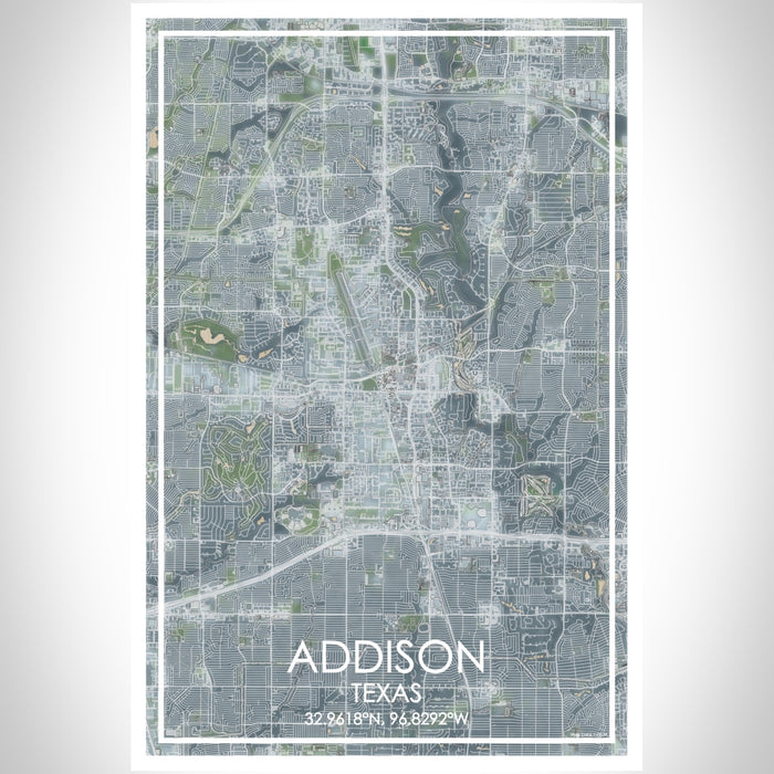 Addison Texas Map Print Portrait Orientation in Afternoon Style With Shaded Background