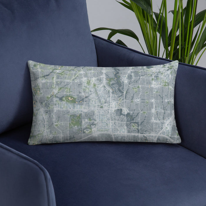 Custom Addison Texas Map Throw Pillow in Afternoon on Blue Colored Chair