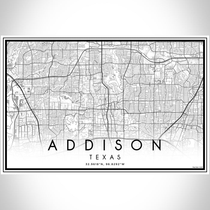Addison Texas Map Print Landscape Orientation in Classic Style With Shaded Background