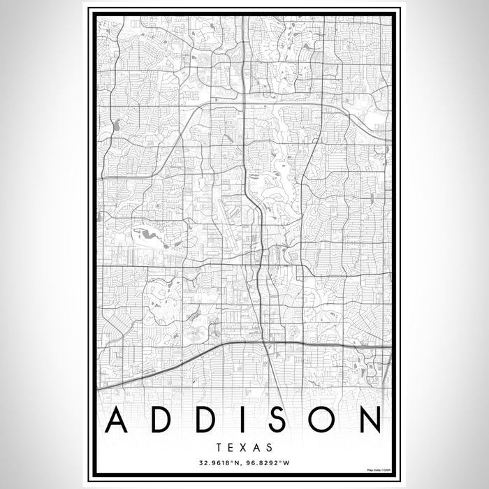 Addison Texas Map Print Portrait Orientation in Classic Style With Shaded Background