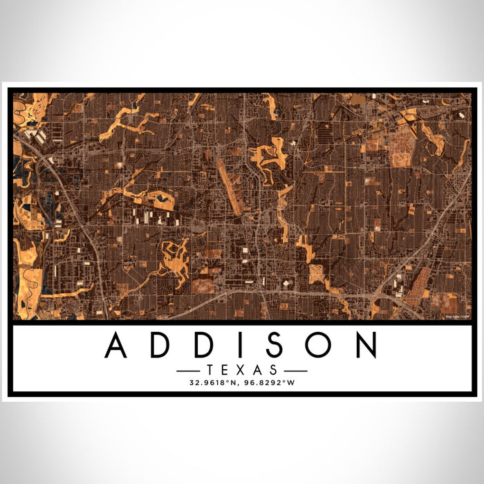 Addison Texas Map Print Landscape Orientation in Ember Style With Shaded Background