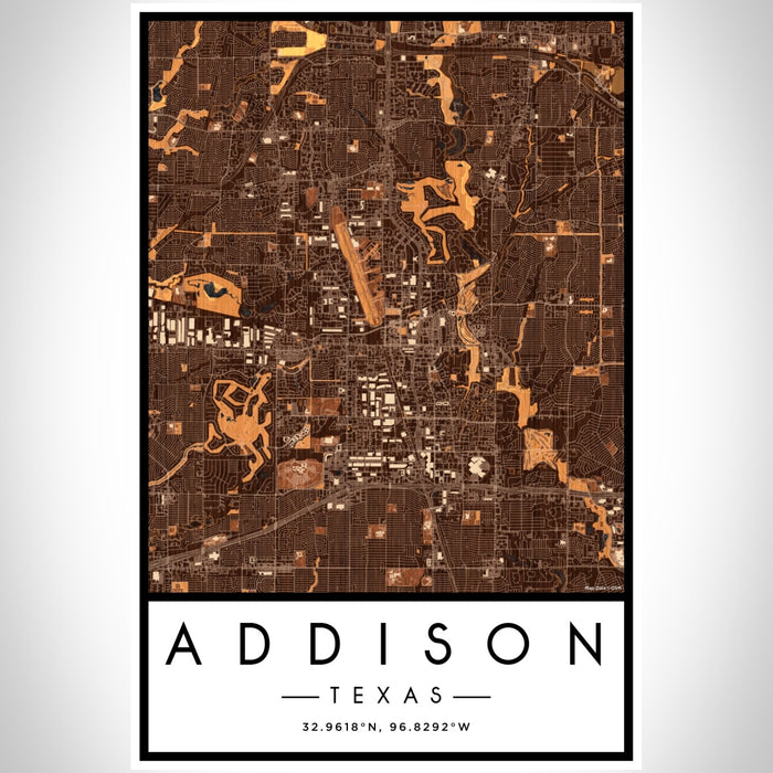 Addison Texas Map Print Portrait Orientation in Ember Style With Shaded Background