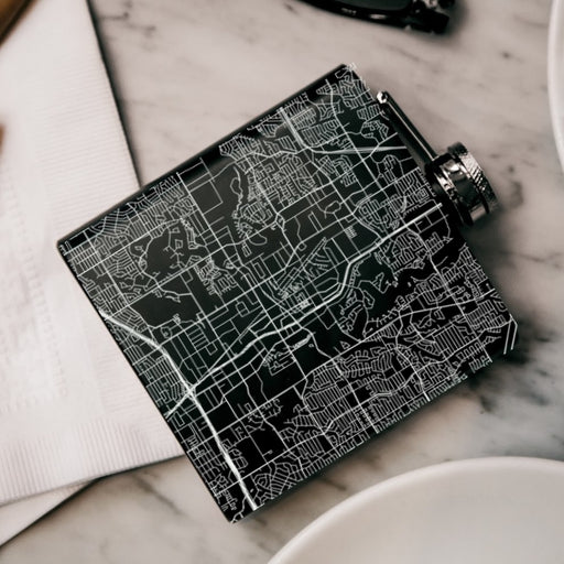 Addison Texas Custom Engraved City Map Inscription Coordinates on 6oz Stainless Steel Flask in Black