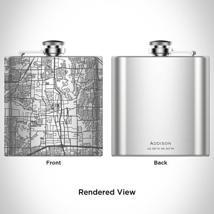 Rendered View of Addison Texas Map Engraving on 6oz Stainless Steel Flask