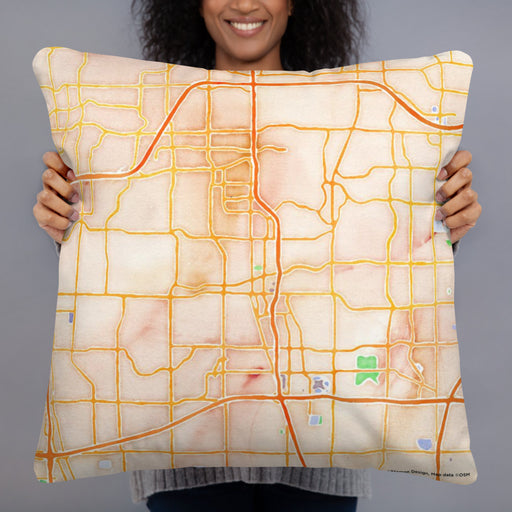 Person holding 22x22 Custom Addison Texas Map Throw Pillow in Watercolor